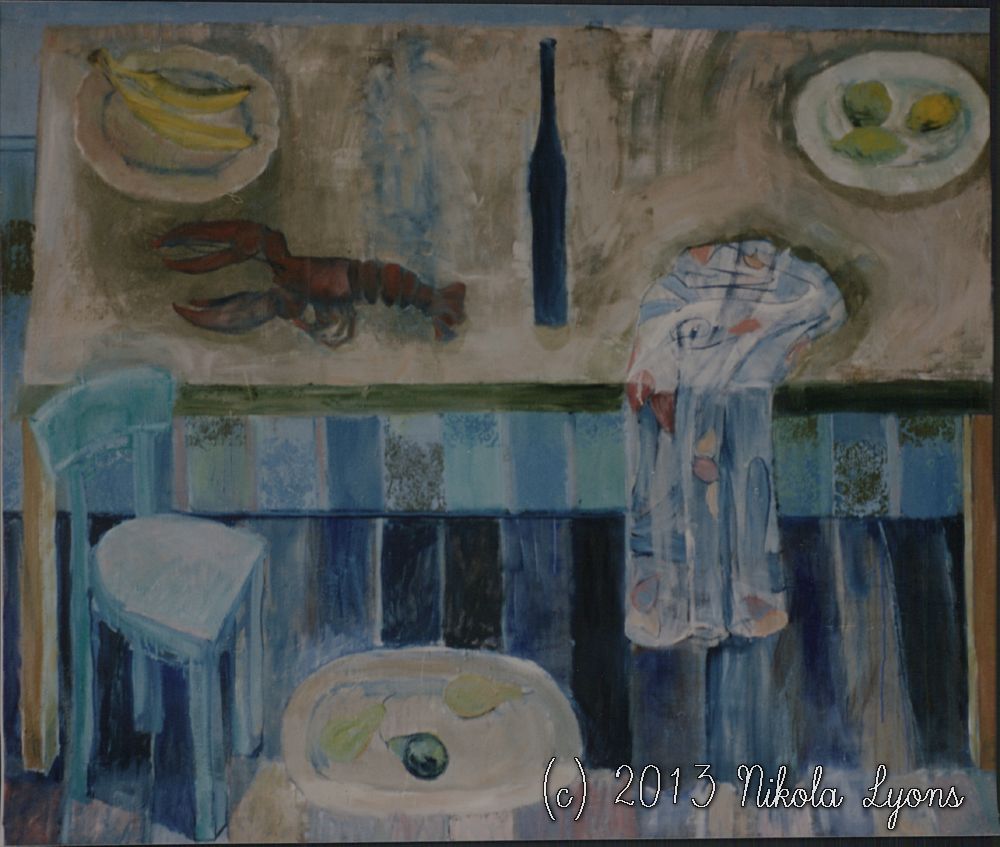 Nikola Lyons: Blue Still Life With Lobster